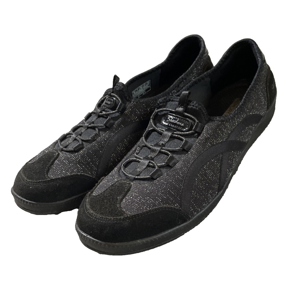 Black‎ Sparkle Slip On Skechers Memory Foam Air Cooled Trainers Sneakers Sz 10